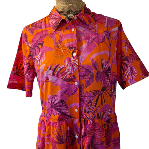 Vilagallo pink and orange tropical floral short sleeve tiered maxi dress L - Picture 6 of 8